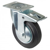 Roulette Manutention Avec blocage total Caoutchouc noir - Ø140mm 115kg - Fix. Platine