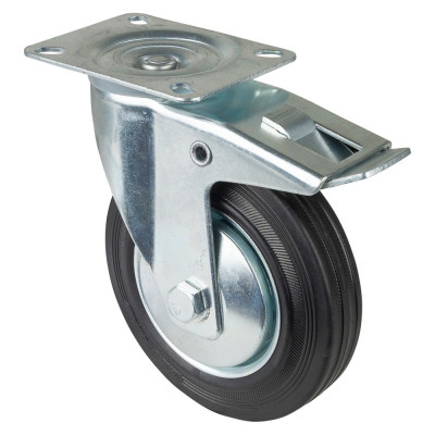 Roulette Manutention Avec blocage total Caoutchouc noir - Ø140mm 115kg - Fix. Platine