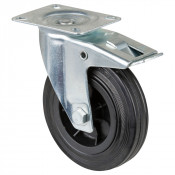 Roulette Manutention Avec blocage total Caoutchouc noir - Ø140mm 115kg - Fix. Platine