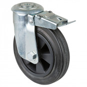 Roulette Manutention Avec blocage total Caoutchouc noir - Ø140mm 130kg - Fix. Trou central