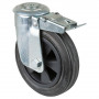 Roulette Manutention Avec blocage total Caoutchouc noir - Ø140mm 130kg - Fix. Trou central