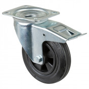 Roulette Manutention Avec blocage total Caoutchouc noir - Ø160mm 135kg - Fix. Platine