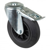 Roulette Manutention Avec blocage total Caoutchouc noir - Ø160mm 150kg - Fix. Trou central