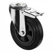 Roulette Manutention Avec blocage total Caoutchouc noir - Ø160mm 150kg - Fix. Trou central