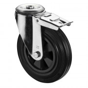 Roulette Manutention Avec blocage total Caoutchouc noir - Ø160mm 150kg - Fix. Trou central
