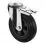 Roulette Manutention Avec blocage total Caoutchouc noir - Ø160mm 150kg - Fix. Trou central
