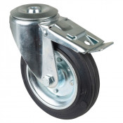 Roulette Manutention Avec blocage total Caoutchouc noir - Ø160mm 160kg - Fix. Trou central