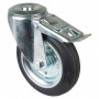 Roulette Manutention Avec blocage total Caoutchouc noir - Ø160mm 160kg - Fix. Trou central