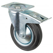 Roulette Manutention Avec blocage total Caoutchouc noir - Ø180mm 170kg - Fix. Platine