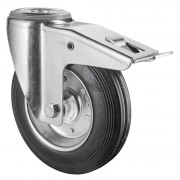 Roulette Manutention Avec blocage total Caoutchouc noir - Ø200mm 200kg - Fix. Trou central