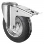 Roulette Manutention Avec blocage total Caoutchouc noir - Ø200mm 200kg - Fix. Trou central