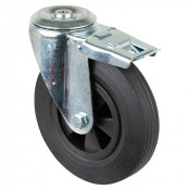 Roulette Manutention Avec blocage total Caoutchouc noir - Ø200mm 200kg - Fix. Trou central