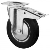 Roulette Manutention Avec blocage total Caoutchouc noir - Ø200mm 205kg - Fix. Platine