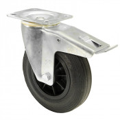 Roulette Manutention Avec blocage total Caoutchouc noir - Ø200mm 205kg - Fix. Platine