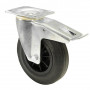Roulette Manutention Avec blocage total Caoutchouc noir - Ø200mm 205kg - Fix. Platine