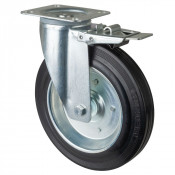 Roulette Manutention Avec blocage total Caoutchouc noir - Ø250mm 250kg - Fix. Platine