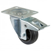 Roulette Manutention Avec blocage total Caoutchouc noir - Ø80mm 50kg - Fix. Platine