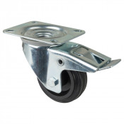Roulette Manutention Avec blocage total Caoutchouc noir - Ø80mm 50kg - Fix. Platine