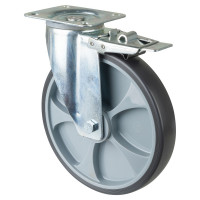 Roulette Manutention Avec blocage total Caoutchouc thermoplastique - Ø250mm 300kg Roulette Manutention Avec blocage total Caoutchouc thermoplastique - Ø250mm 300kg