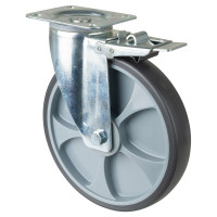 Roulette Manutention Avec blocage total Caoutchouc thermoplastique - Ø250mm 300kg Roulette Manutention Avec blocage total Caoutchouc thermoplastique - Ø250mm 300kg
