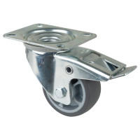 Roulette Manutention Avec blocage total Caoutchouc thermoplastique - Ø80mm 100kg - Platine Roulette Manutention Avec blocage total Caoutchouc thermoplastique - Ø80mm 100kg - Platine