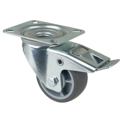 Roulette Manutention Avec blocage total Caoutchouc thermoplastique - Ø80mm 100kg - Platine