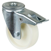 Roulette Manutention Avec blocage total Plastique - Ø100mm 125kg - Fix. Trou central Roulette Manutention Avec blocage total Plastique - Ø100mm 125kg - Fix. Trou central