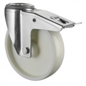 Roulette Manutention Avec blocage total Plastique - Ø200mm 300kg - Fix. Trou central
