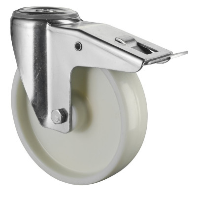 Roulette Manutention Avec blocage total Plastique - Ø200mm 300kg - Fix. Trou central