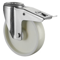 Roulette Manutention Avec blocage total Plastique - Ø200mm 300kg - Fix. Trou central Roulette Manutention Avec blocage total Plastique - Ø200mm 300kg - Fix. Trou central