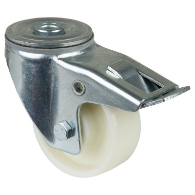 Roulette Manutention Avec blocage total Plastique - Ø80mm 125kg - Fix. Trou central