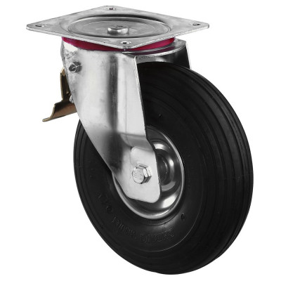 Roulette Manutention Avec blocage total Pneumatique, caoutchouc - Ø260mm 200kg - Platine