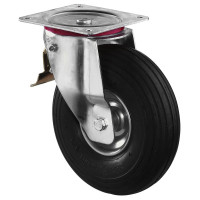 Roulette Manutention Avec blocage total Pneumatique, caoutchouc - Ø260mm 200kg - Platine Roulette Manutention Avec blocage total Pneumatique, caoutchouc - Ø260mm 200kg - Platine