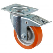Roulette Manutention Avec blocage total Polyuréthane - Ø100mm 125kg - Fix. Platine