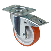 Roulette Manutention Avec blocage total Polyuréthane - Ø100mm 125kg - Fix. Platine