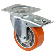 Roulette Manutention Avec blocage total Polyuréthane - Ø100mm 200kg - Fix. Platine