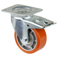 Roulette Manutention Avec blocage total Polyuréthane - Ø100mm 200kg - Fix. Platine