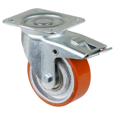 Roulette Manutention Avec blocage total Polyuréthane - Ø100mm 295kg - Fix. Platine