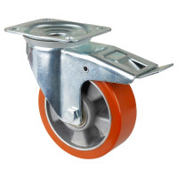 Roulette Manutention Avec blocage total Polyuréthane - Ø150mm 300kg - Fix. Platine Roulette Manutention Avec blocage total Polyuréthane - Ø150mm 300kg - Fix. Platine