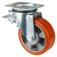 Roulette Manutention Avec blocage total Polyuréthane - Ø150mm 450kg - Fix. Platine
