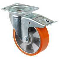 Roulette Manutention Avec blocage total Polyuréthane - Ø160mm 300kg - Fix. Platine Roulette Manutention Avec blocage total Polyuréthane - Ø160mm 300kg - Fix. Platine