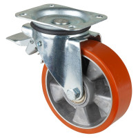 Roulette Manutention Avec blocage total Polyuréthane - Ø160mm 400kg - Fix. Platine Roulette Manutention Avec blocage total Polyuréthane - Ø160mm 400kg - Fix. Platine