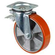 Roulette Manutention Avec blocage total Polyuréthane - Ø200mm 400kg - Fix. Platine