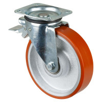 Roulette Manutention Avec blocage total Polyuréthane - Ø200mm 450kg - Fix. Platine Roulette Manutention Avec blocage total Polyuréthane - Ø200mm 450kg - Fix. Platine