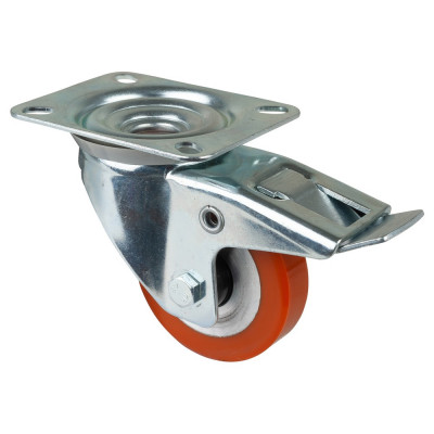 Roulette Manutention Avec blocage total Polyuréthane - Ø80mm 120kg - Fix. Platine