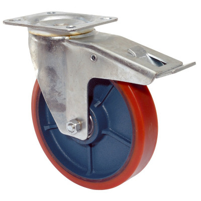 Roulette Manutention Avec blocage total Polyuréthane - Ø80mm 120kg - Fix. Platine