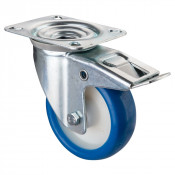 Roulette Manutention Avec blocage total Polyuréthane bleu - Ø100mm 110kg - Fix. Platine