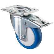 Roulette Manutention Avec blocage total Polyuréthane bleu - Ø100mm 110kg - Fix. Platine