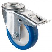 Roulette Manutention Avec blocage total Polyuréthane bleu - Ø100mm 110kg - Trou central