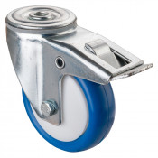 Roulette Manutention Avec blocage total Polyuréthane bleu - Ø100mm 110kg - Trou central